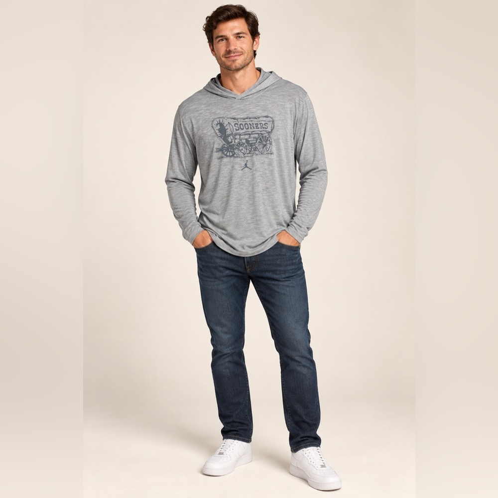 Nike Jordan Oklahoma Sooners Dri-FIT Hooded Long Sleeve Tee Men 3XL Gray NWT